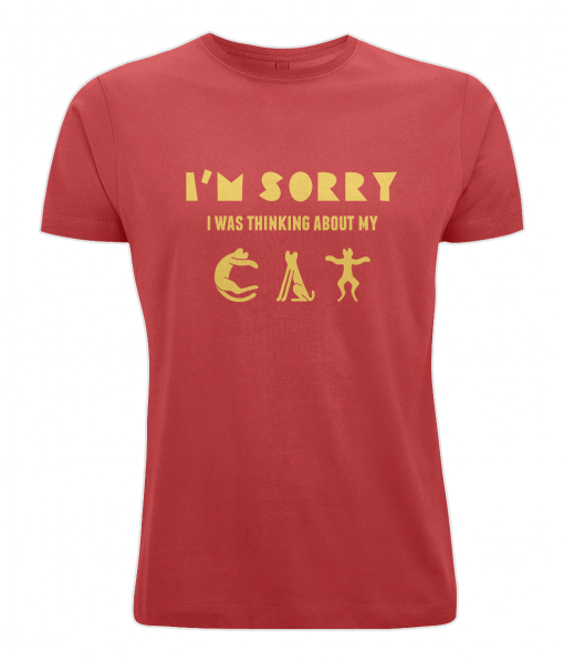 Red tshirt with slogan I'm Sorry I Was Thinking About My Cat