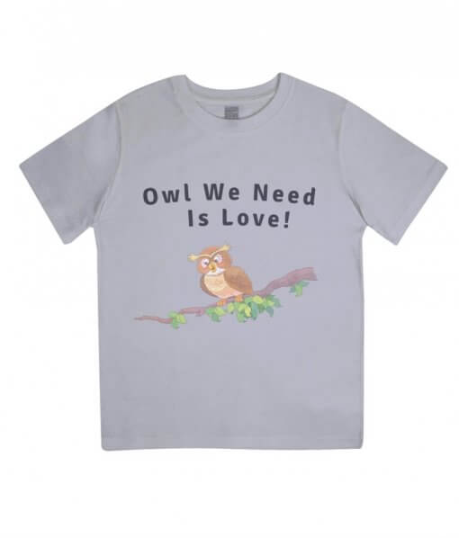 Owl you need is love kids tshirt (grey)