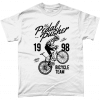 White fashion t-shirt with pedal pusher cycling design