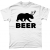 White t-shirt with bear that has antlers design bear and deer = beer