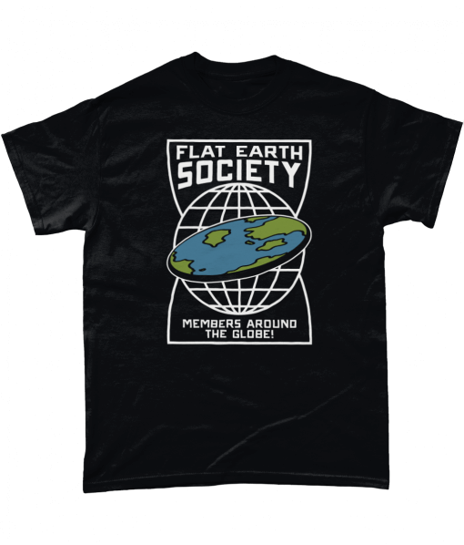 Funny Flat Earth Society T-Shirt with members around the globe design