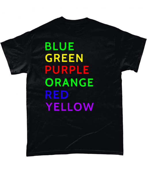 Black t-shirt with colour Word test (The Stroop Effect)