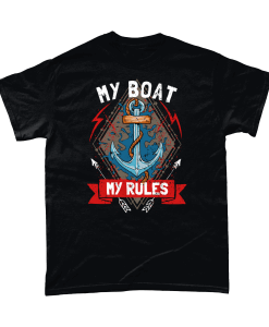 Black t-shirt with My Boat My Rules design