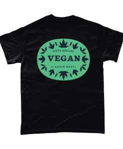 Black t-shirt with Anti-Social Vegan - I avoid meet design