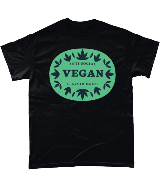 Black t-shirt with Anti-Social Vegan - I avoid meet design