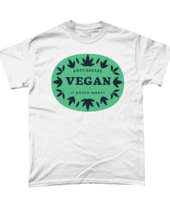 White t-shirt with Anti-Social Vegan - I avoid meet design