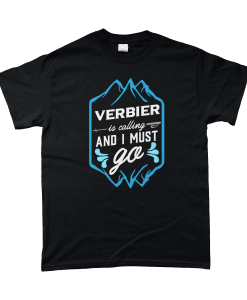 Black t-shirt with VERBIER is calling and I must go design