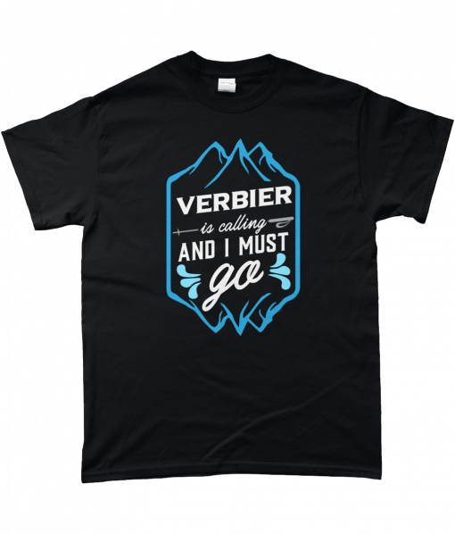Black t-shirt with VERBIER is calling and I must go design